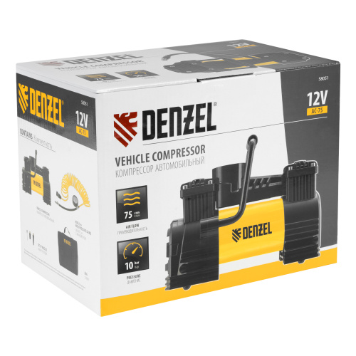 Компрессор автомобильный AC-75, 12 В, 10 атм., 75 л/мин, LED// Denzel фото 19