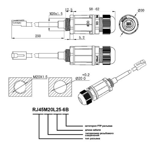 Разъём: RJ45M20L25-6B фото 2