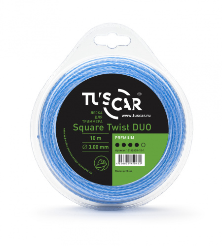 Леска для триммера TUSCAR Square Twist DUO, Premium, 3.0mm*10m Леска для триммера TUSCAR Square Twist DUO, Premium, 3.0mm*10m