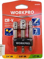 Набор переходников  3 шт для шестигранн гол(1/4"-1/4",1/4"-3/8",1/4"-1/2") WORKPRO
